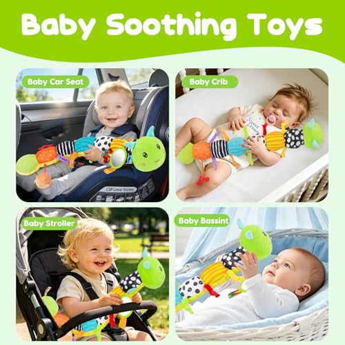 Baby Sensory Toys 0-6 Months Music Animal Stuffed Plush Caterpillar Toy for Infant 0-3-6-12 Month Old Tummy Time with Mirror Crinkle Rattle Toys for Newborn Boys Girls Shower Birthday Gifts