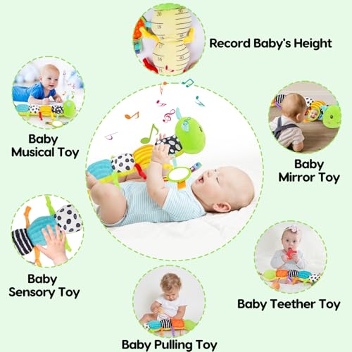 Baby Sensory Toys 0-6 Months Music Animal Stuffed Plush Caterpillar Toy for Infant 0-3-6-12 Month Old Tummy Time with Mirror Crinkle Rattle Toys for Newborn Boys Girls Shower Birthday Gifts
