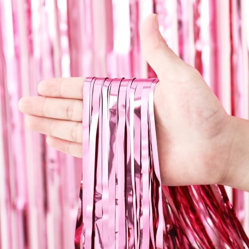 3 Pack 3.3 x 8.2 ft Light Pink Foil Fringe Backdrop Curtains, Tinsel Streamers Birthday Party Decorations, Fringe Backdrop for Graduation, Baby Shower, Gender Reveal, Disco Party
