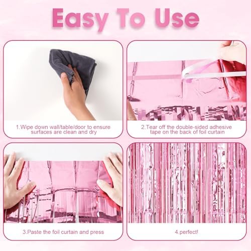 3 Pack 3.3 x 8.2 ft Light Pink Foil Fringe Backdrop Curtains, Tinsel Streamers Birthday Party Decorations, Fringe Backdrop for Graduation, Baby Shower, Gender Reveal, Disco Party