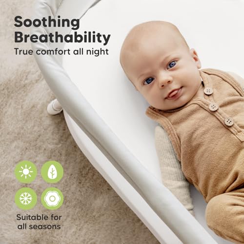 2-Pack Organic Baby Bassinet Sheets Boys, Girls - 100% Cotton Bassinet Mattress Sheets Compatible with Halo Bassinest Swivel Sleeper, Graco, Baby Delight, Universal Bassinet Fitted Sheets (Soft White)