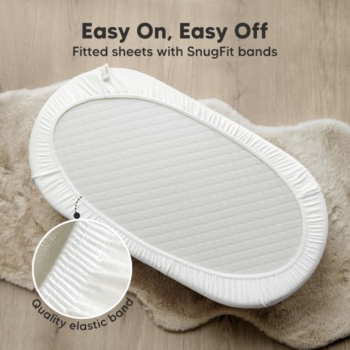2-Pack Organic Baby Bassinet Sheets Boys, Girls - 100% Cotton Bassinet Mattress Sheets Compatible with Halo Bassinest Swivel Sleeper, Graco, Baby Delight, Universal Bassinet Fitted Sheets (Soft White)