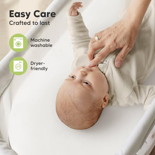 2-Pack Organic Baby Bassinet Sheets Boys, Girls - 100% Cotton Bassinet Mattress Sheets Compatible with Halo Bassinest Swivel Sleeper, Graco, Baby Delight, Universal Bassinet Fitted Sheets (Soft White)