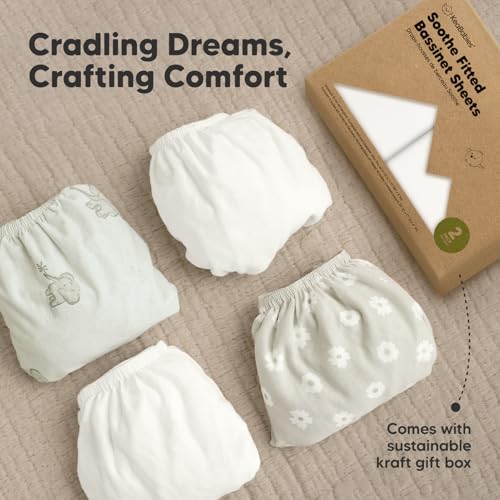2-Pack Organic Baby Bassinet Sheets Boys, Girls - 100% Cotton Bassinet Mattress Sheets Compatible with Halo Bassinest Swivel Sleeper, Graco, Baby Delight, Universal Bassinet Fitted Sheets (Soft White)