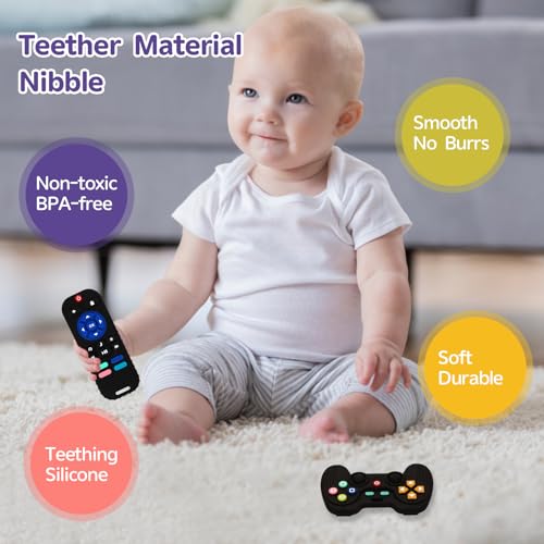 2 Pack Silicone Teething Toys for Babies 0-6 Months, Teethers for Babies 6-12 Months, Remote Teether for Baby, Sensory Toys for Babies, Baby Chew Toys KLW8808