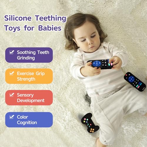 2 Pack Silicone Teething Toys for Babies 0-6 Months, Teethers for Babies 6-12 Months, Remote Teether for Baby, Sensory Toys for Babies, Baby Chew Toys KLW8808