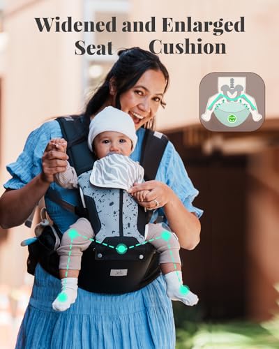 Baby Carrier, Safety-Certified 6-in-1 Baby Carrier Newborn to Toddler, Adjustable Detachable Infant Baby Hip Seat Carrier for 7-50lbs, All Seasons, Perfect for Shopping Travelling