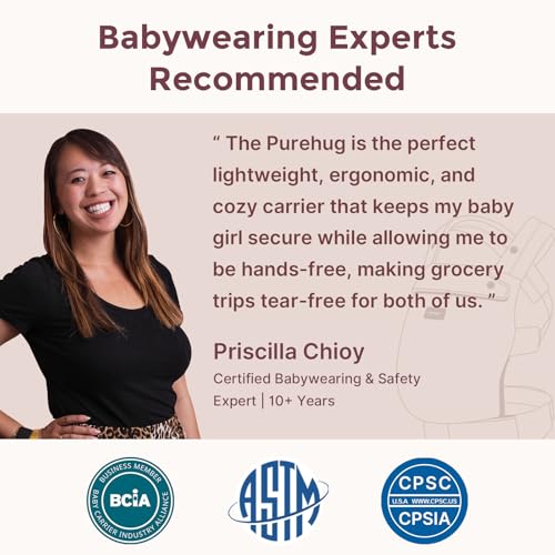 Baby Carrier - Ergonomic, Cozy and Lightweight Carrier for 7-45lbs, Effortless to Put On, Ideal for Hands-Free Parenting, Enhanced Lumbar Support, Purehug for Infant to Toddler, Khaki