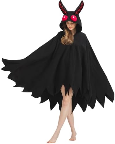 Adult Mothman Costume Halloween Poncho Cosplay Hooded Cape