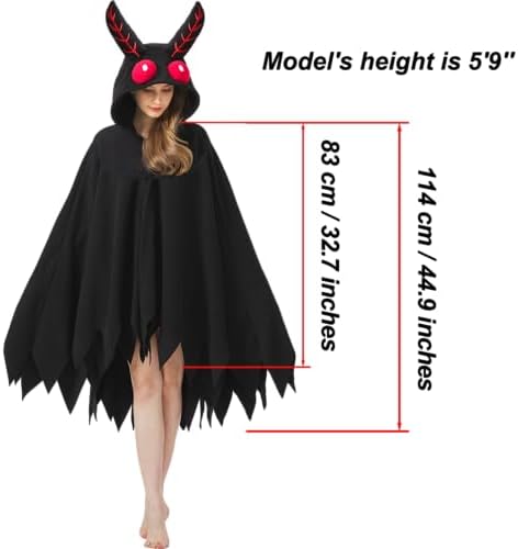 Adult Mothman Costume Halloween Poncho Cosplay Hooded Cape