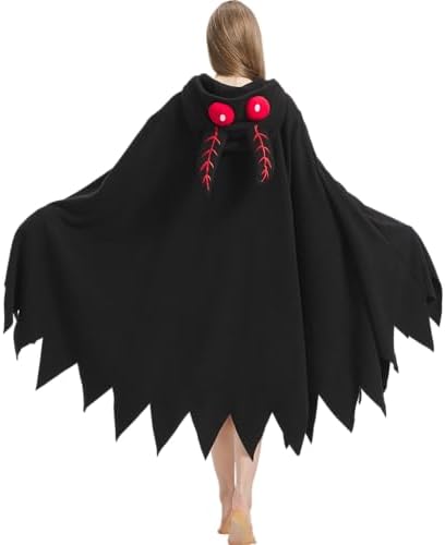 Adult Mothman Costume Halloween Poncho Cosplay Hooded Cape