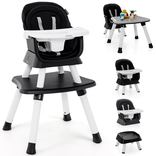 Baby High Chair, 8 in 1 Convertible Highchair for Babies & Toddlers | Booster Seat | Table and Chair Set | Building Block Table | Toddler Chair with Safety Harness, Removable Tray (Black)