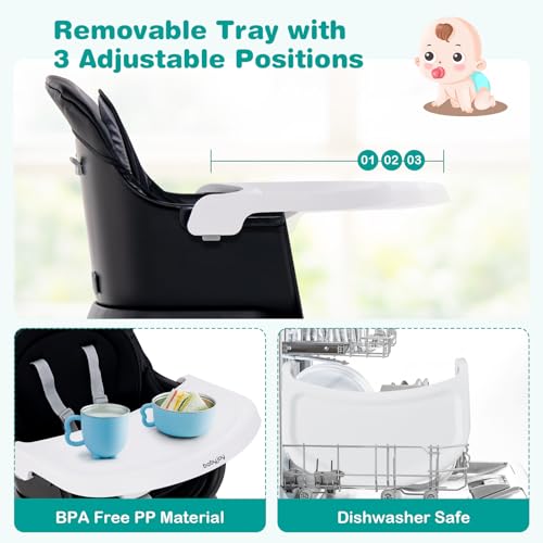 Baby High Chair, 8 in 1 Convertible Highchair for Babies & Toddlers | Booster Seat | Table and Chair Set | Building Block Table | Toddler Chair with Safety Harness, Removable Tray (Black)