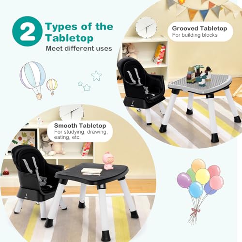 Baby High Chair, 8 in 1 Convertible Highchair for Babies & Toddlers | Booster Seat | Table and Chair Set | Building Block Table | Toddler Chair with Safety Harness, Removable Tray (Black)
