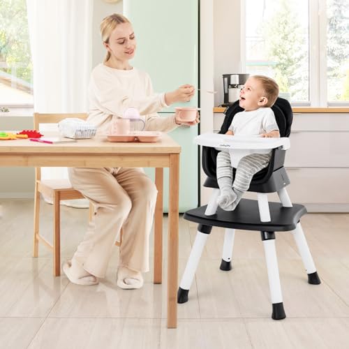 Baby High Chair, 8 in 1 Convertible Highchair for Babies & Toddlers | Booster Seat | Table and Chair Set | Building Block Table | Toddler Chair with Safety Harness, Removable Tray (Black)