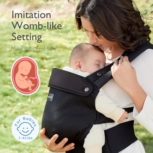 Baby Carrier - Ergonomic, Cozy and Lightweight Carrier for 7-45lbs, Effortless to Put On, Ideal for Hands-Free Parenting, Enhanced Lumbar Support, Purehug for Infant to Toddler, Air Mesh-Black