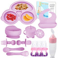 Baby Feeding Set,Miicasa Baby Led Weaning Supplies Kit With Suction Bowl & Car Plate, Bib, Spoon, Fork, Cup - Food-Grade Silicone, Dishwasher-Safe, No BPAs - For 3+ Months