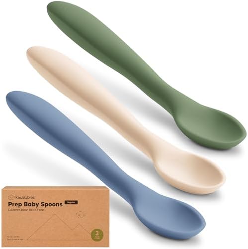 Silicone Baby Spoons, Self Feeding 6-12 months - 3-Pack Baby Weaning Eating Utensils, Toddler First Food Training Spoon, Infant, Kids Feeding Supplies Essential Set, Dishwasher-safe (Slate)