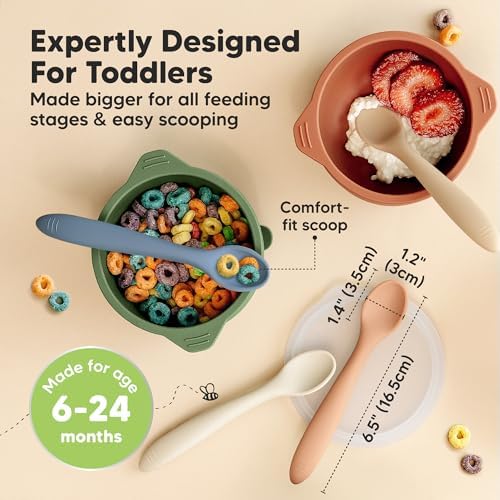 Silicone Baby Spoons, Self Feeding 6-12 months - 3-Pack Baby Weaning Eating Utensils, Toddler First Food Training Spoon, Infant, Kids Feeding Supplies Essential Set, Dishwasher-safe (Slate)