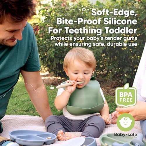 Silicone Baby Spoons, Self Feeding 6-12 months - 3-Pack Baby Weaning Eating Utensils, Toddler First Food Training Spoon, Infant, Kids Feeding Supplies Essential Set, Dishwasher-safe (Slate)