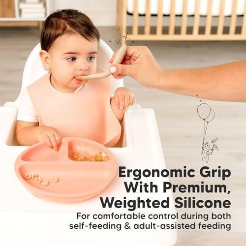 Silicone Baby Spoons, Self Feeding 6-12 months - 3-Pack Baby Weaning Eating Utensils, Toddler First Food Training Spoon, Infant, Kids Feeding Supplies Essential Set, Dishwasher-safe (Slate)