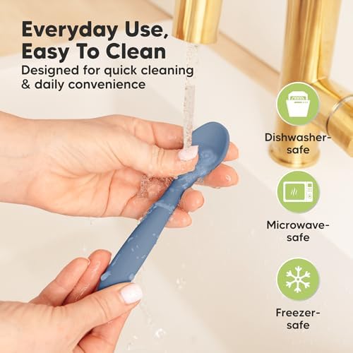 Silicone Baby Spoons, Self Feeding 6-12 months - 3-Pack Baby Weaning Eating Utensils, Toddler First Food Training Spoon, Infant, Kids Feeding Supplies Essential Set, Dishwasher-safe (Slate)