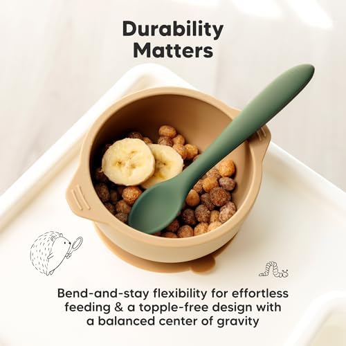 Silicone Baby Spoons, Self Feeding 6-12 months - 3-Pack Baby Weaning Eating Utensils, Toddler First Food Training Spoon, Infant, Kids Feeding Supplies Essential Set, Dishwasher-safe (Slate)