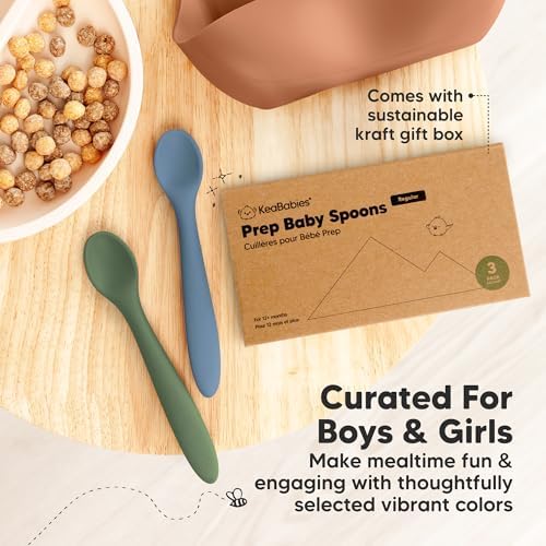 Silicone Baby Spoons, Self Feeding 6-12 months - 3-Pack Baby Weaning Eating Utensils, Toddler First Food Training Spoon, Infant, Kids Feeding Supplies Essential Set, Dishwasher-safe (Slate)