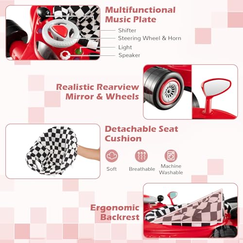 4-in-1 Baby Walker, Foldable Activity Walker with Adjustable Height, Music & Lights, Anti-Rollover, Toddler Push Walker, Baby Walker with Wheels for Boys Girls 6-14 Months (Red)