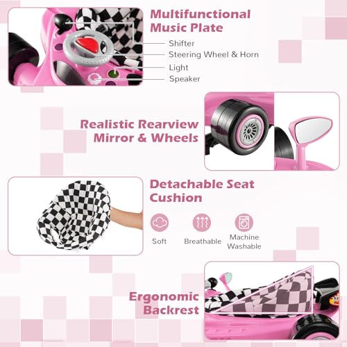 4-in-1 Baby Walker, Foldable Activity Walker with Adjustable Height, Music & Lights, Anti-Rollover, Toddler Push Walker, Baby Walker with Wheels for Boys Girls 6-14 Months (Pink)