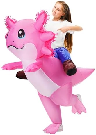 Inflatable Axolotl Costume for Kids Halloween Costumes Kid Blow Up Costume Ride on Axolotl Costumes for Girls Boys Cosplay Party