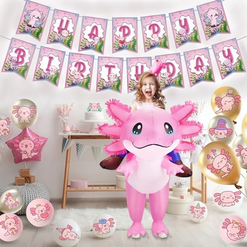 Inflatable Axolotl Costume for Kids Halloween Costumes Kid Blow Up Costume Ride on Axolotl Costumes for Girls Boys Cosplay Party