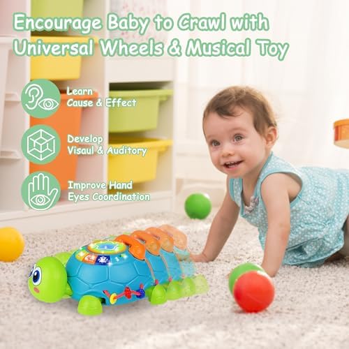 Baby Toys 6-12 Months, Musical Turtle Crawling Baby Toys for 12-18 Months, Tummy Time Toys with Light & Sound, Infant Toy 0-3 3-6 6-18M Birthday Gifts for 1 2 Year Old Boy Girl