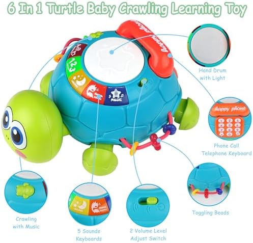 Baby Toys 6-12 Months, Musical Turtle Crawling Baby Toys for 12-18 Months, Tummy Time Toys with Light & Sound, Infant Toy 0-3 3-6 6-18M Birthday Gifts for 1 2 Year Old Boy Girl