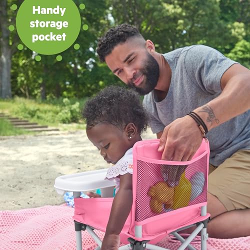 Pop 'N Sit Portable Booster, Indoor/Outdoor Use, Floor Seat with Feeding Tray, Pink, 6 Mos - 3 Yrs
