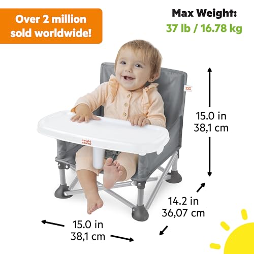 N Sit Portable Booster Seat, 3-in-1 Floor Seat, Travel High Chair & Toddler Booster with Feeding Tray, Indoor/Outdoor, Grey, 6 Months–3 Years
