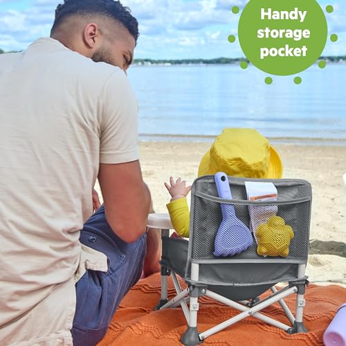N Sit Portable Booster Seat, 3-in-1 Floor Seat, Travel High Chair & Toddler Booster with Feeding Tray, Indoor/Outdoor, Grey, 6 Months–3 Years