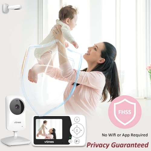 Baby Monitor with Camera and Audio, No WiFi, 2.4" LCD Screen, Two-Way Talk, Portable, Night Vision, 1000ft Range, Temperature Sensor, Alarm and Lullaby, for Baby Shower