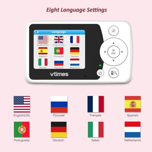 Baby Monitor with Camera and Audio, No WiFi, 2.4" LCD Screen, Two-Way Talk, Portable, Night Vision, 1000ft Range, Temperature Sensor, Alarm and Lullaby, for Baby Shower