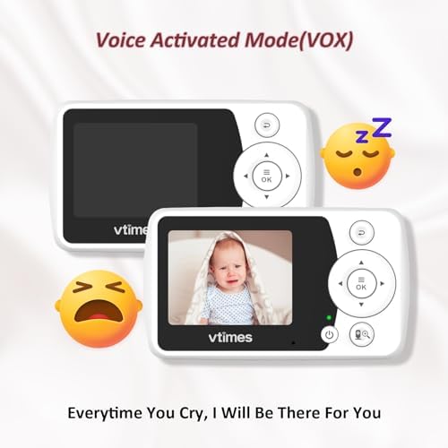 Baby Monitor with Camera and Audio, No WiFi, 2.4" LCD Screen, Two-Way Talk, Portable, Night Vision, 1000ft Range, Temperature Sensor, Alarm and Lullaby, for Baby Shower