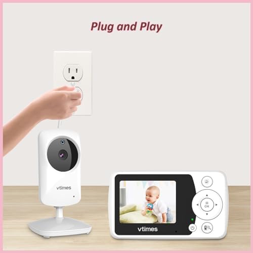 Baby Monitor with Camera and Audio, No WiFi, 2.4" LCD Screen, Two-Way Talk, Portable, Night Vision, 1000ft Range, Temperature Sensor, Alarm and Lullaby, for Baby Shower