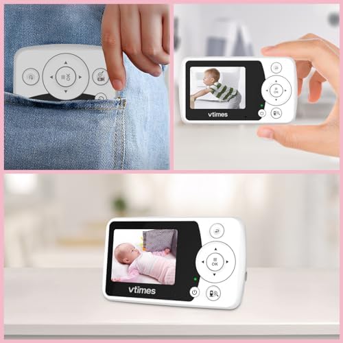 Baby Monitor with Camera and Audio, No WiFi, 2.4" LCD Screen, Two-Way Talk, Portable, Night Vision, 1000ft Range, Temperature Sensor, Alarm and Lullaby, for Baby Shower