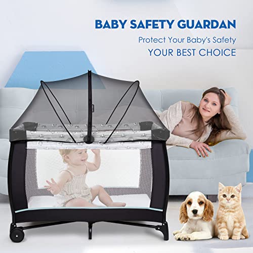 Love Pack N Play Cover, Playpen Mosquito Net Cover, Breathable Net Cover with 2-Way Zipper for Playard (Black)