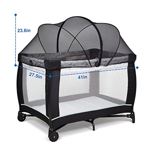 Love Pack N Play Cover, Playpen Mosquito Net Cover, Breathable Net Cover with 2-Way Zipper for Playard (Black)