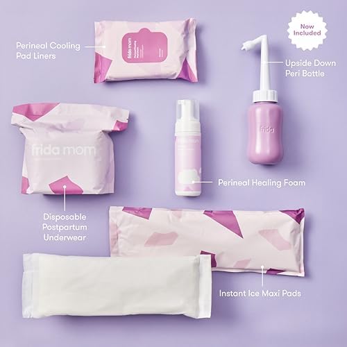 11pc Postpartum Essentials Kit Gift Set, Hospital Bag Must Haves for New Mom, Includes 4 Disposable Postpartum Underwear, 4 Ice Maxi Pads, Perineal Healing Foam & 24 Pad Liners & Peri Bottle