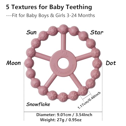 3 Pack Ring Teether Baby Infant Toys, Baby Essentials, Silicone Teething Ring Toys for Babies 0-6 Months, Seposeve Toddler Teethers 6-12 Months 12-24 Months, Infant Teething Relief, Purple Pink White