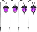 4 Pack Solar Halloween Flame Hanging Lights Outdoor, Flickering Flame LED Garden Lanterns with 4x38 Inch Shepherd Hooks, Landscape Lighting Waterproof for Lawn Yard Pathway Driveway, Purple
