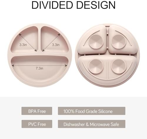 Silicone Feeding Set, 2 Pack Divided Toddler Plates with Suction, 2 Pack Utensils - Spoons & Forks, BPA Free, Baby Led Weaning Supplies