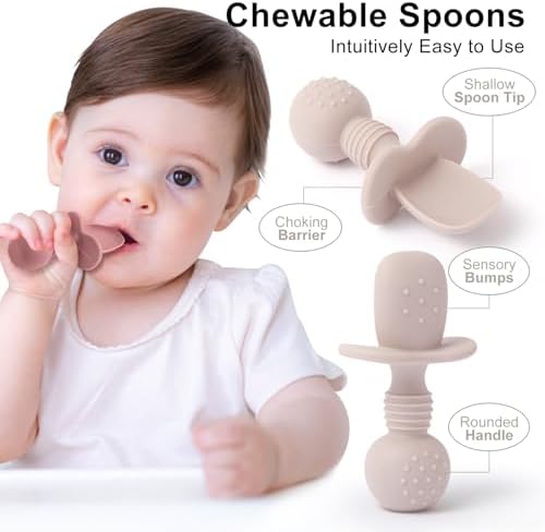 Silicone Feeding Set, 2 Pack Divided Toddler Plates with Suction, 2 Pack Utensils - Spoons & Forks, BPA Free, Baby Led Weaning Supplies