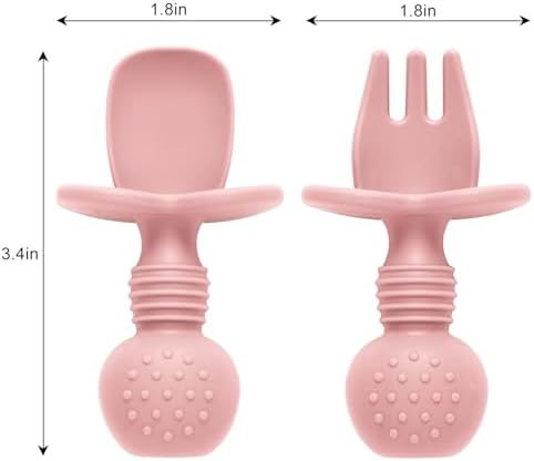 Silicone Feeding Set, 2 Pack Divided Toddler Plates with Suction, 2 Pack Utensils - Spoons & Forks, BPA Free, Baby Led Weaning Supplies